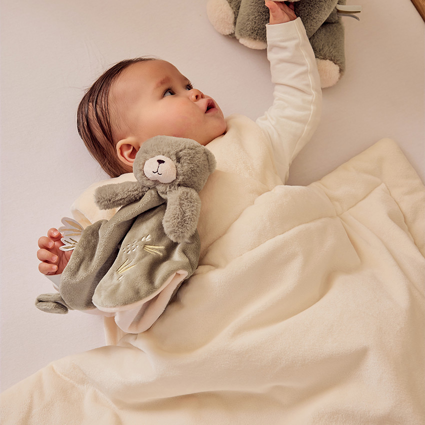 Doudou plat en veloudoux Orso l'ours kaki 