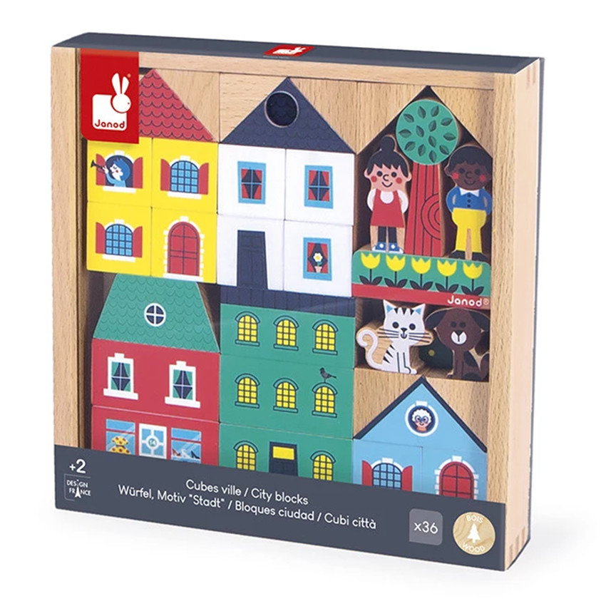 Set van 36 Houten Blokken City Cross Roads 