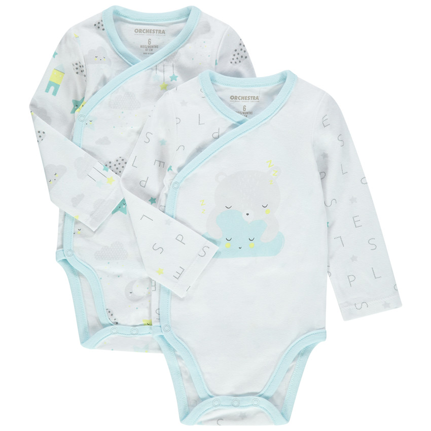 Lot de 2 bodies manches longues en coton bio à nuages imprimés 