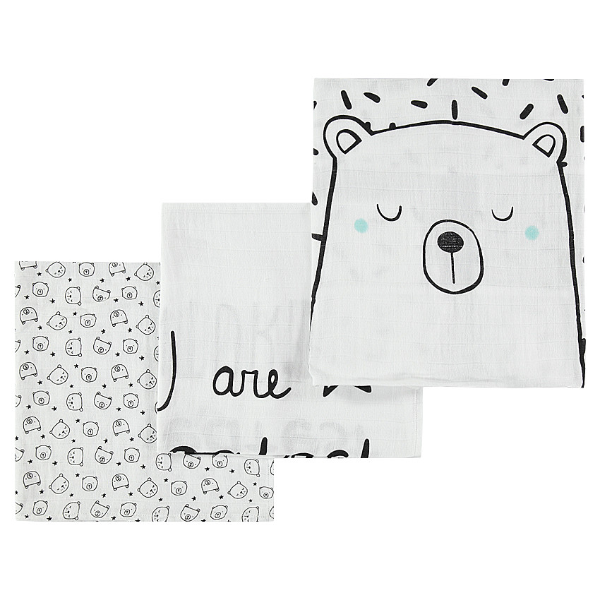 Set de 3 langes en tétra avec motif ourson 