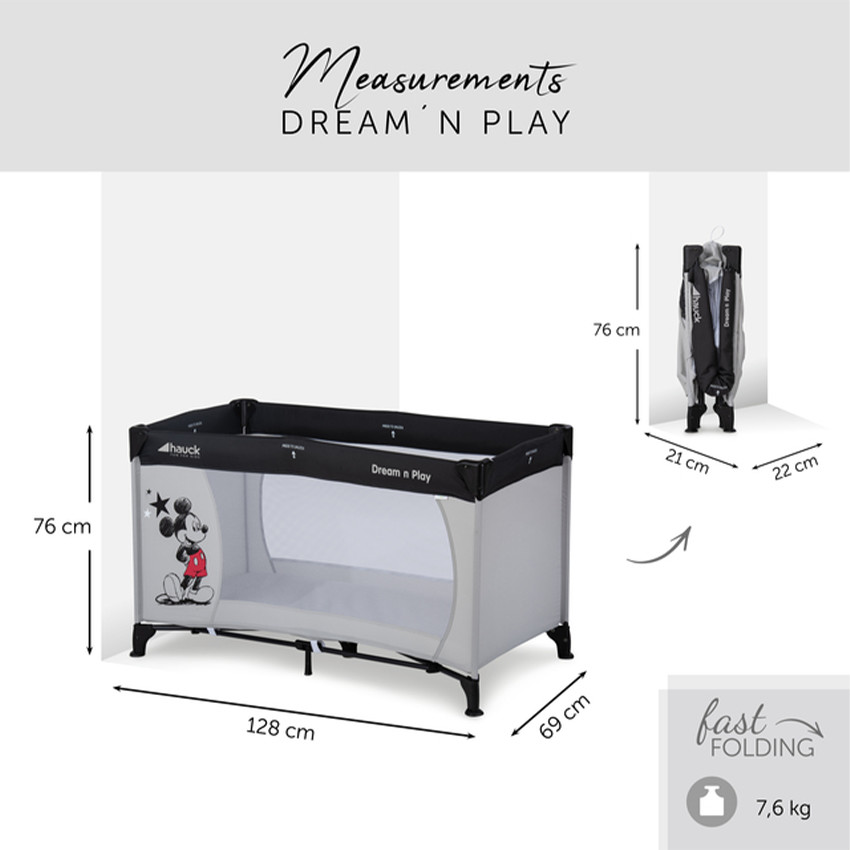 Lit de voyage Dream N Play Mickey Stars 60x120cm 