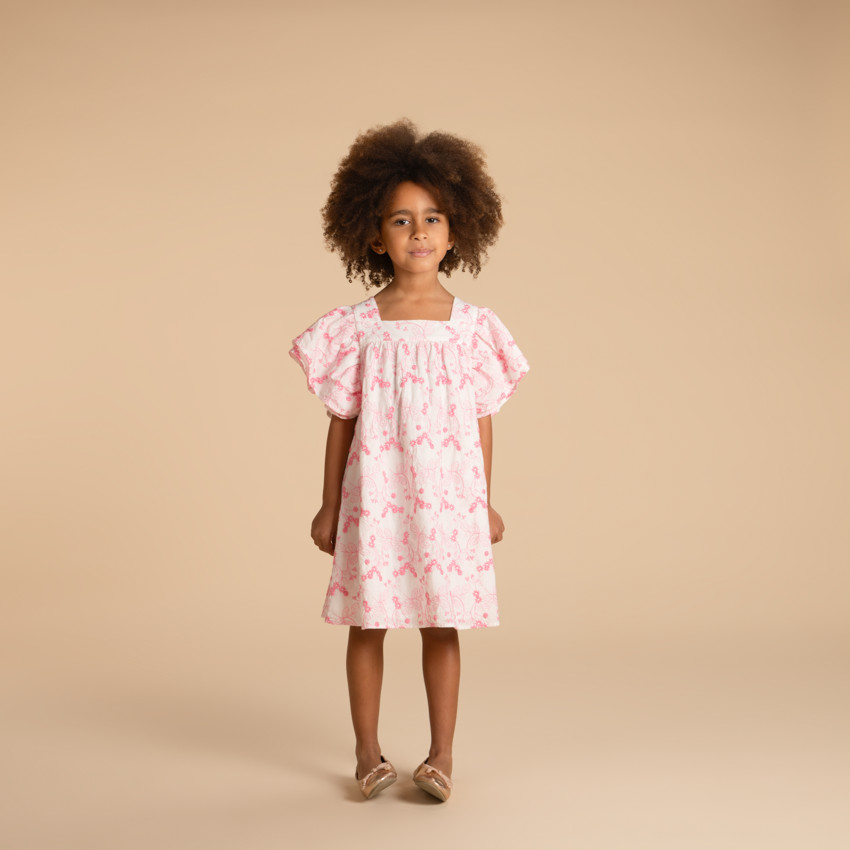 Robe manches courtes volantées avec imprimé fleurs pour fille  