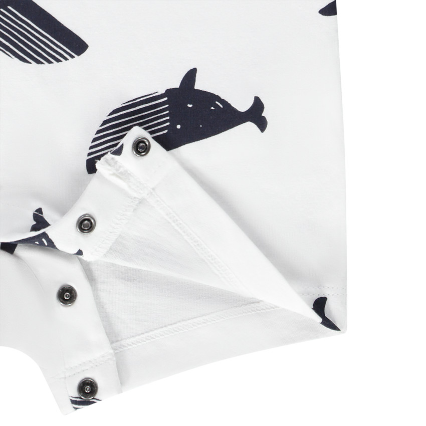 Korte jumpsuit met walvissen voor baby jongen 