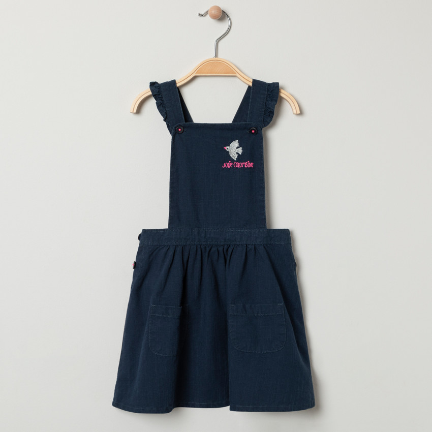 Robe à bretelles volantées à oiseau brodé 