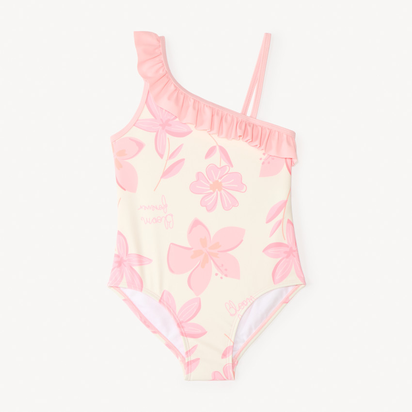Maillot de bain 1 pièce bretelles asymétriques imprimé fleurs fille 