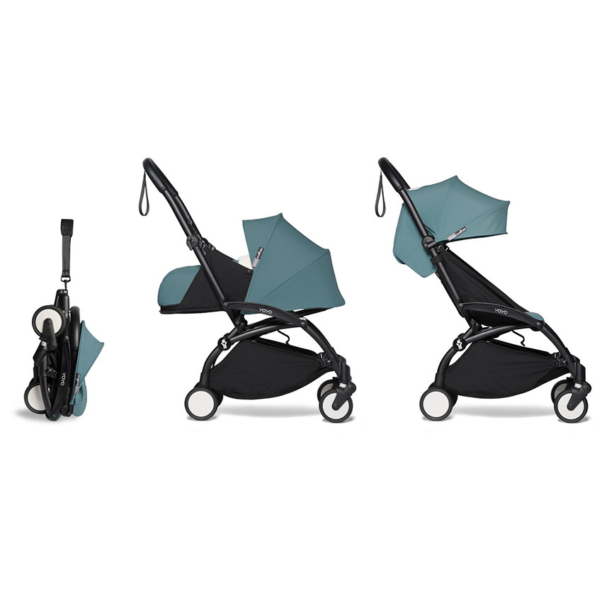 Volledige kinderwagen YOYO² nieuwe 0+ en 6+ pack zwart onderstel - Aqua 