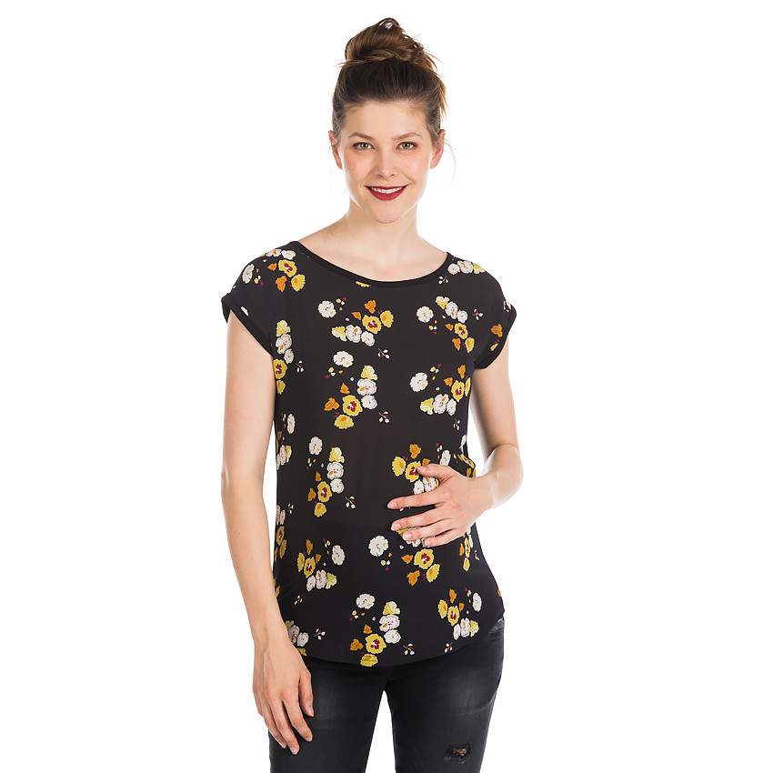 Topje korte mouwen voor tijdens de zwangerschap bloemprint 