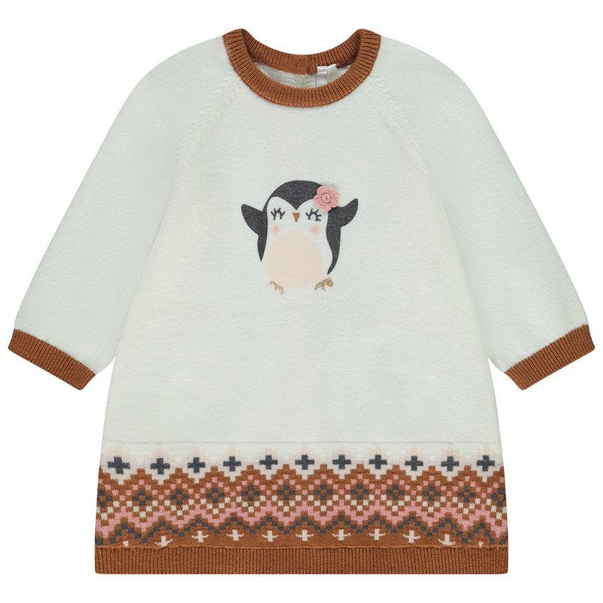 Robe en tricot jacquard print pingouin pour bébé fille 