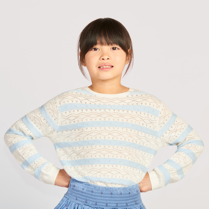 Gebreide trui met ajour en gestreept voor meisjes 