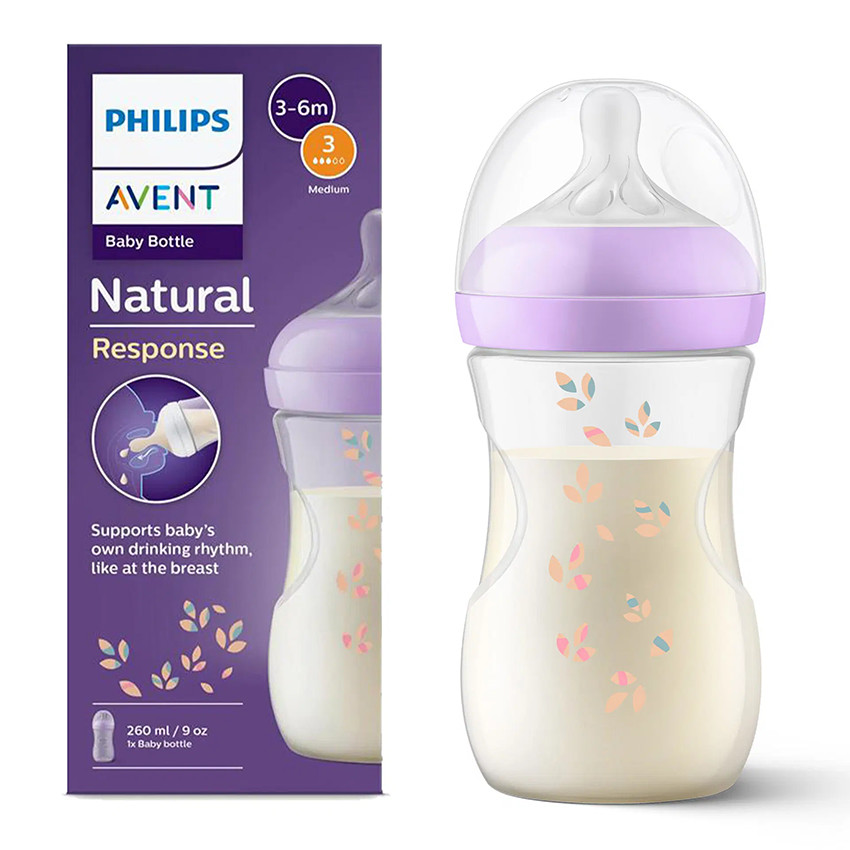 Zuigfles Natural Response Deco 260ml 1stuk Paars/Groen Willekeurige kleur  