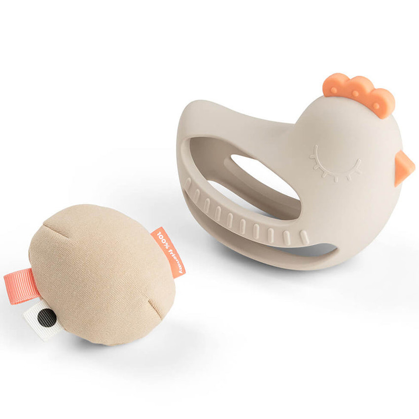 Jouet de préhension et dentition avec hochet Clucky Sable 