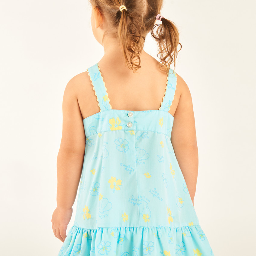 Jurk met schouderbandjes van tubulaire stof met schelpen- en bloemenprint voor babymeisjes 