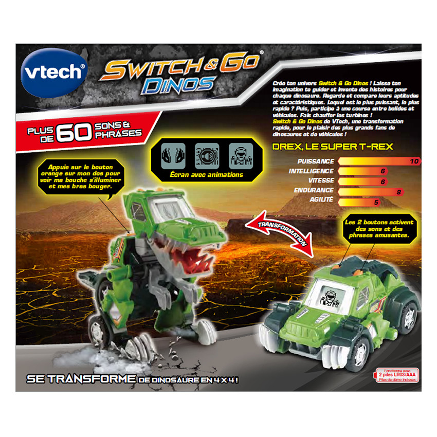 VTech - Jouet dinosaure Super T-Rex - Switch & Go Dinos