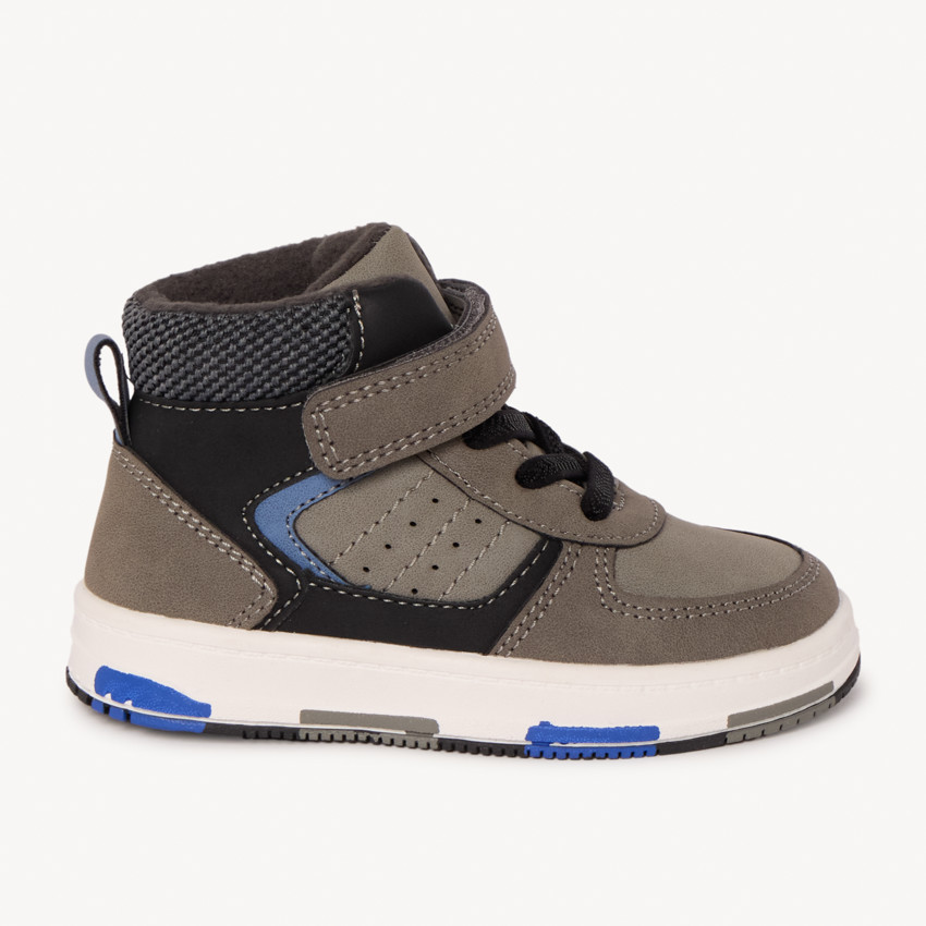 Taupekleurige laarsjes met fluwelen kraag, veters en velcro voor babyjongens 