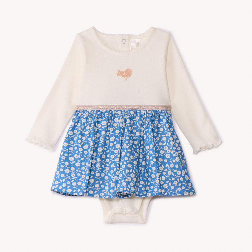 Lange mouwen jurk body met 2-in-1 effect en bloemenprint voor meisjes 