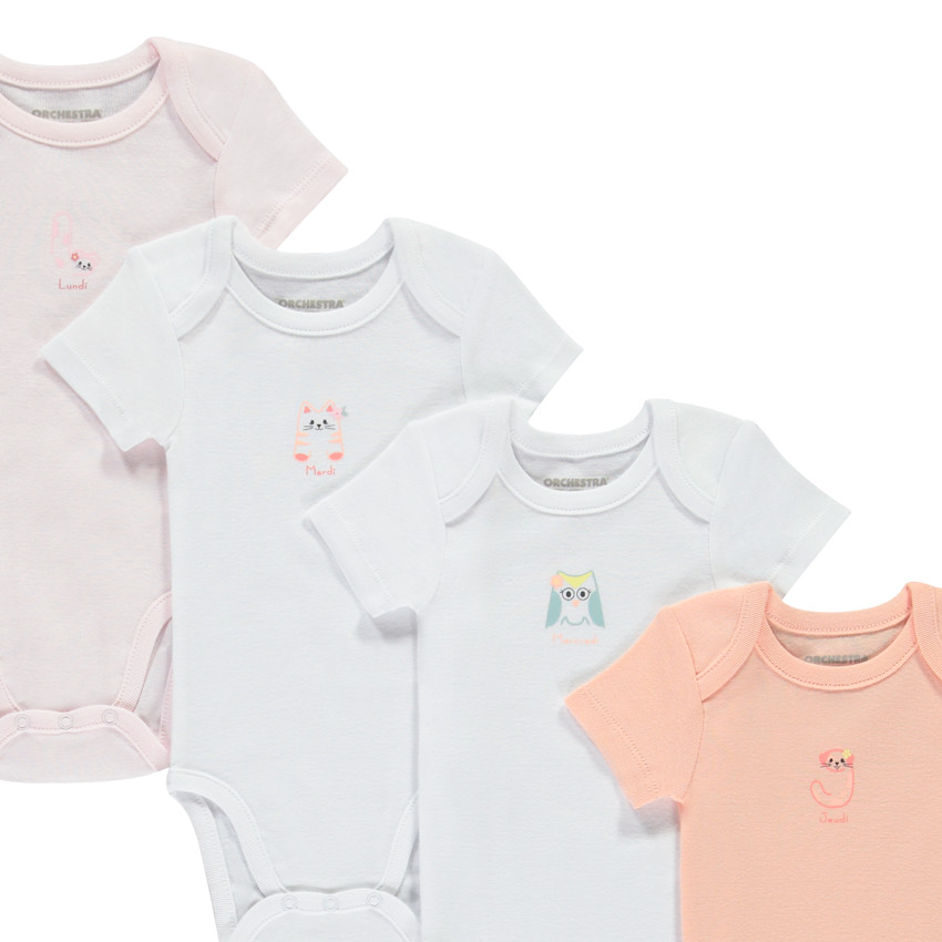 Lot de 7 bodies manches courtes Semaine pour bébé fille 