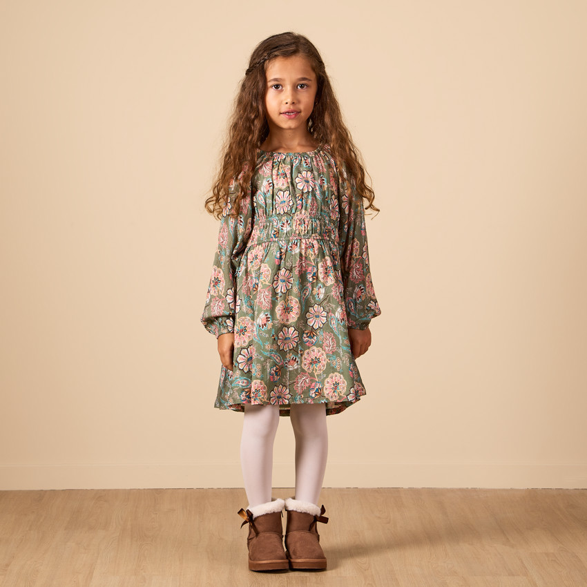 Robe manches longues imprimé fleurs effet bohème pour fille 