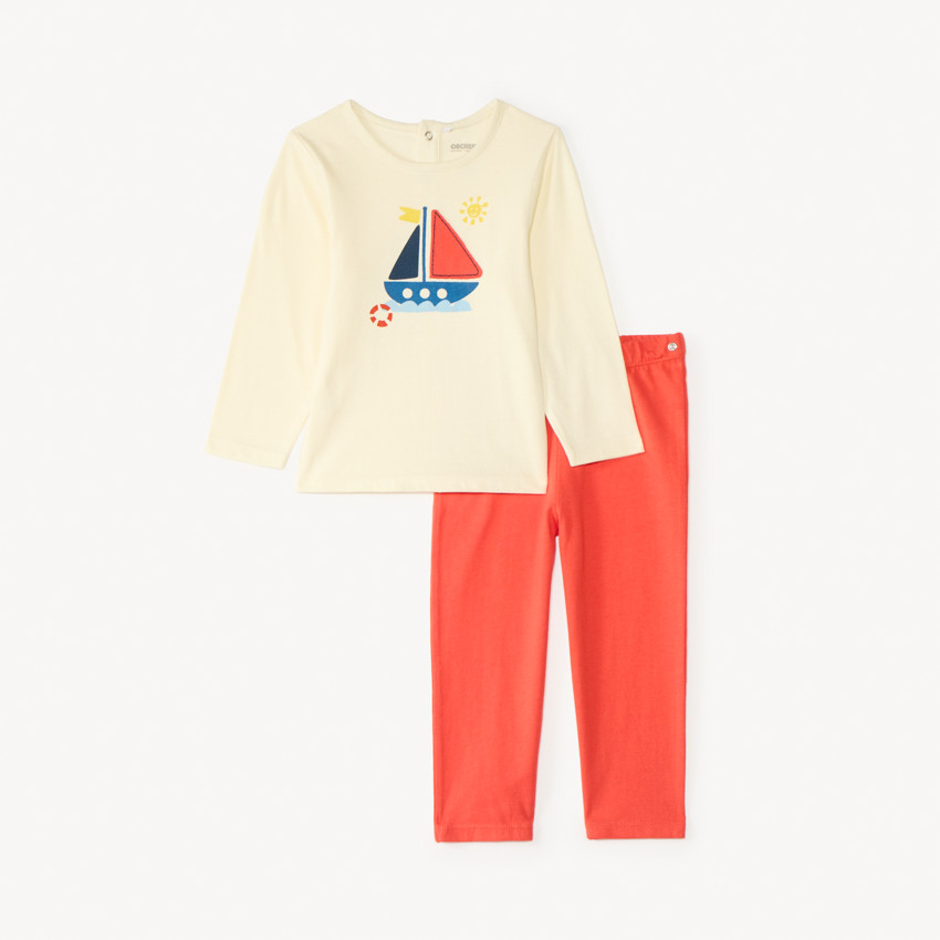 Set van 2-delige pyjama met bootjesborduurwerk voor babyjongen (met verschillende afwerkingen afhankelijk van de leeftijd) 