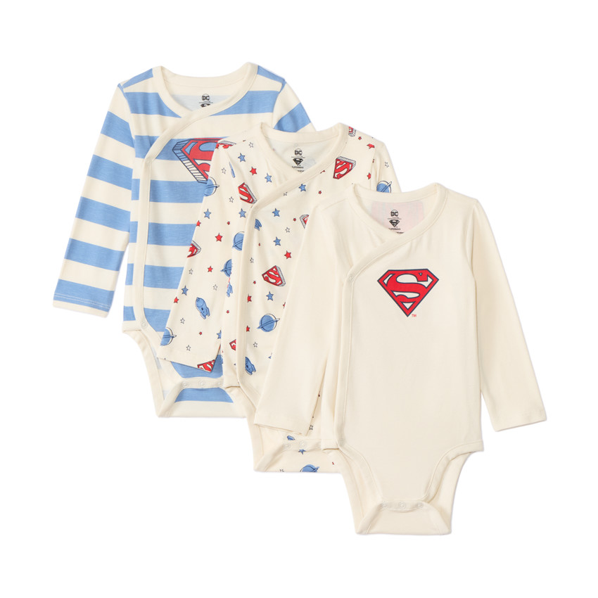 Set van 3 lange mouwen bodies Superman voor babyjongens met verschillende sluitingen volgens leeftijd 