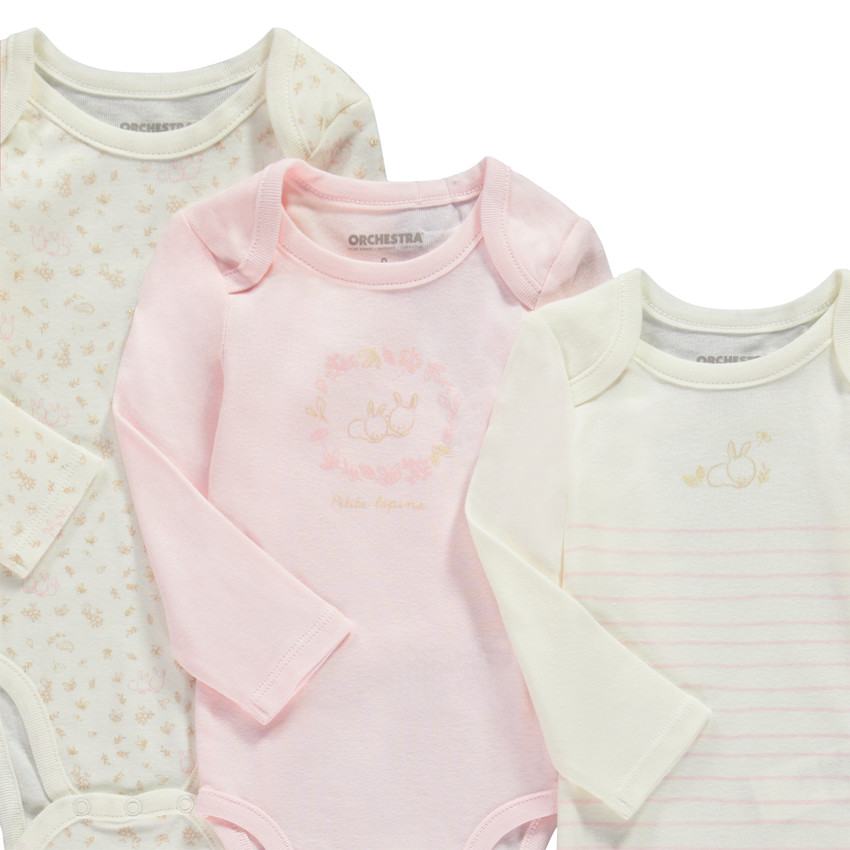 Lot de 5 bodies manches longues motif lapin pour bébé fille 