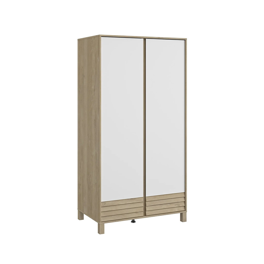 Armoire 2 portes en chêne blond et blanc Achille  