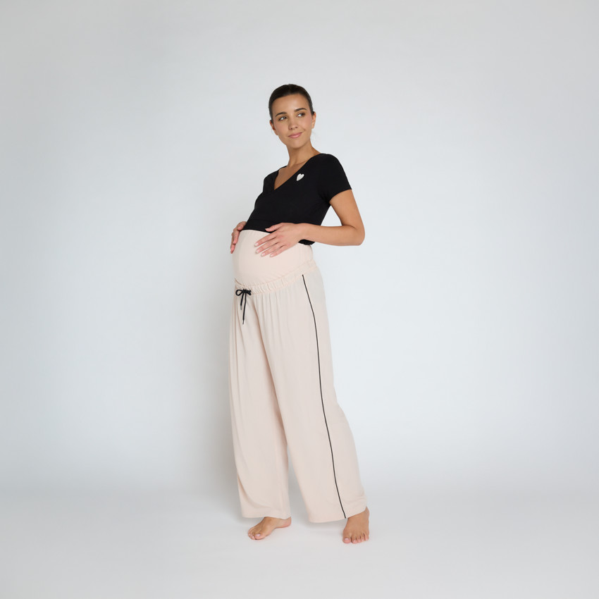 Pantalon de pyjama large et fluide de grossesse avec bandeau haut 