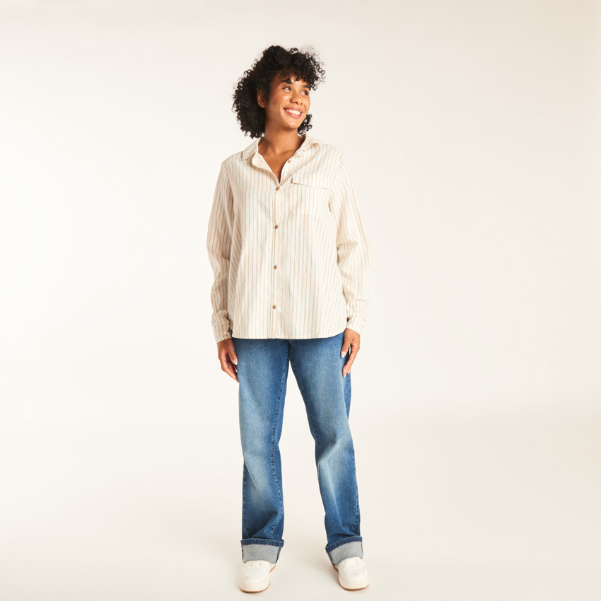 Lange mouwen zwangerschap en borstvoeding gestreepte blouse met zak 