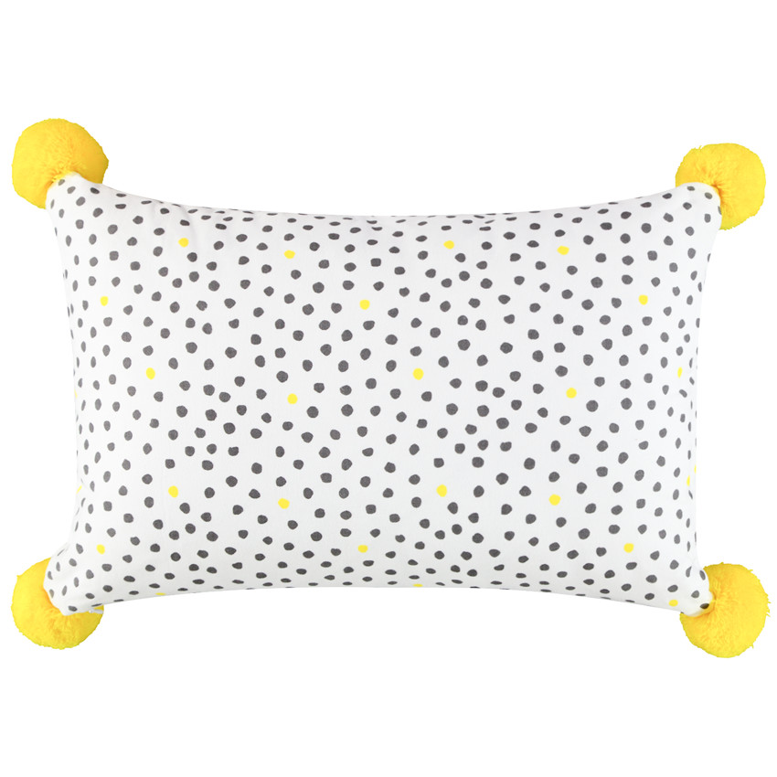 Coussin décoratif rayé à pompons fluos 