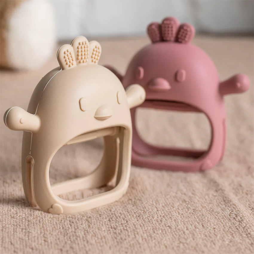 Hochet moufle de dentition en silicone - Poule - Argile 