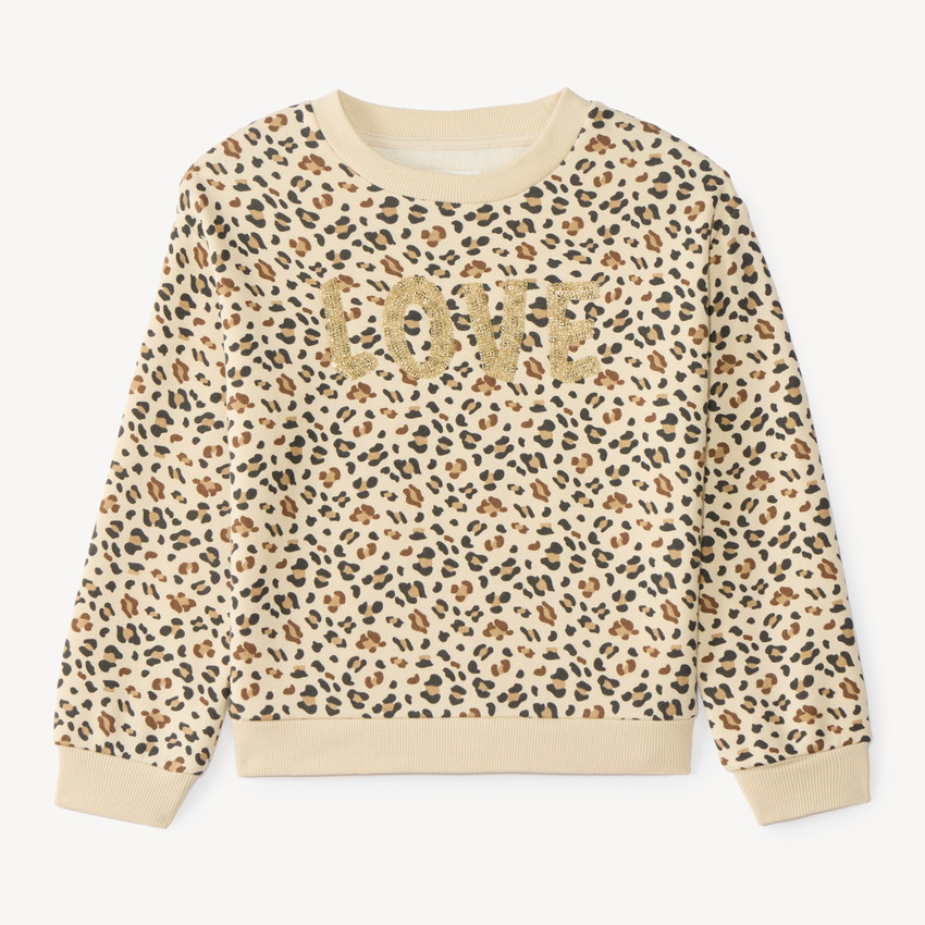 Sweat molleton fille imprimé léopard 