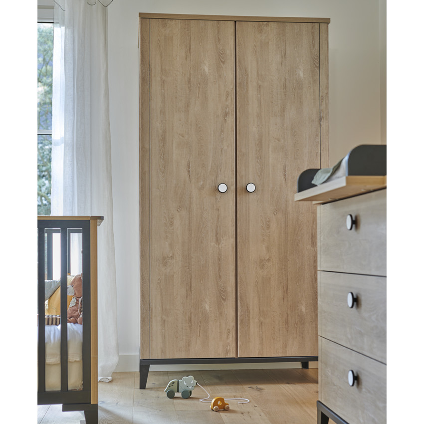 Armoire 2 portes Marcel Chêne & noir 