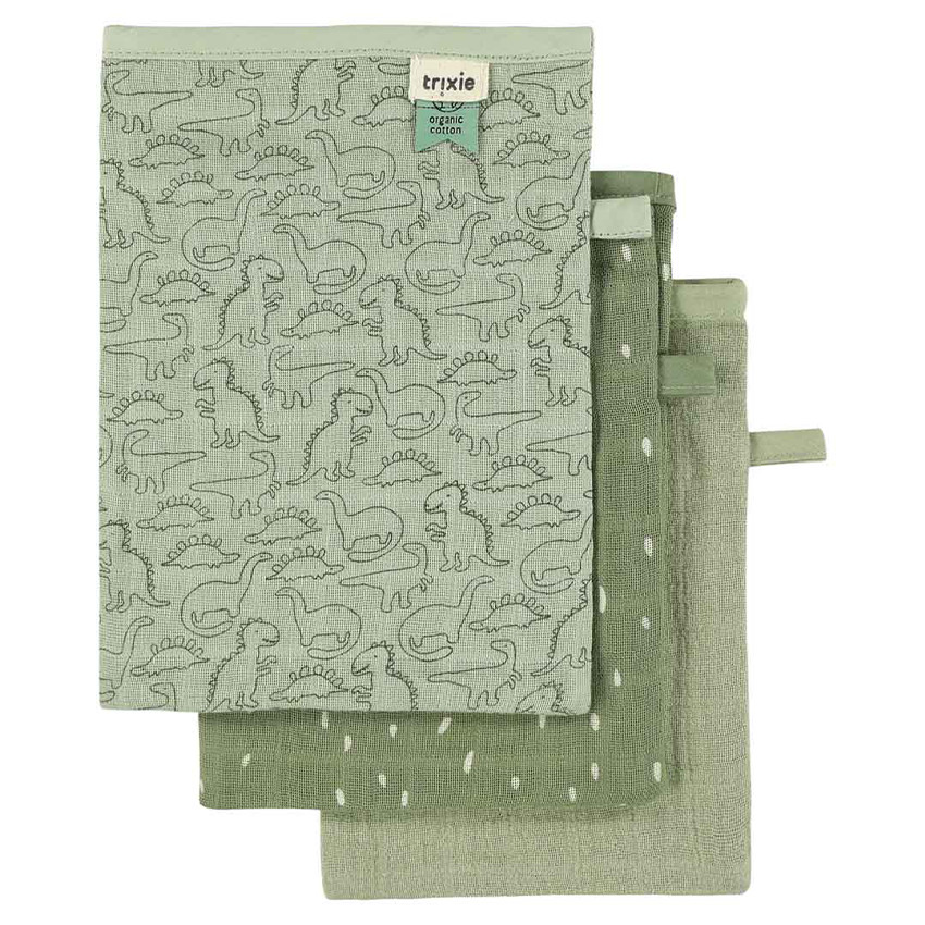 Gants de toilette en mousseline Daring Dino 3pcs 