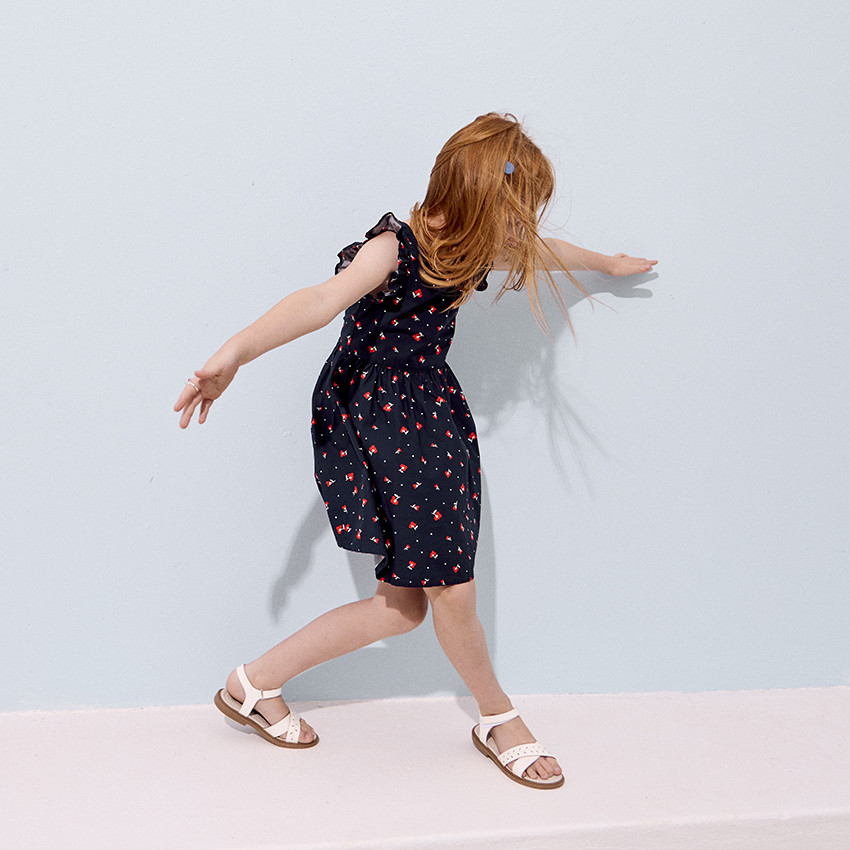 Jurk met korte mouwen en volant, met bloemenprint voor meisjes 