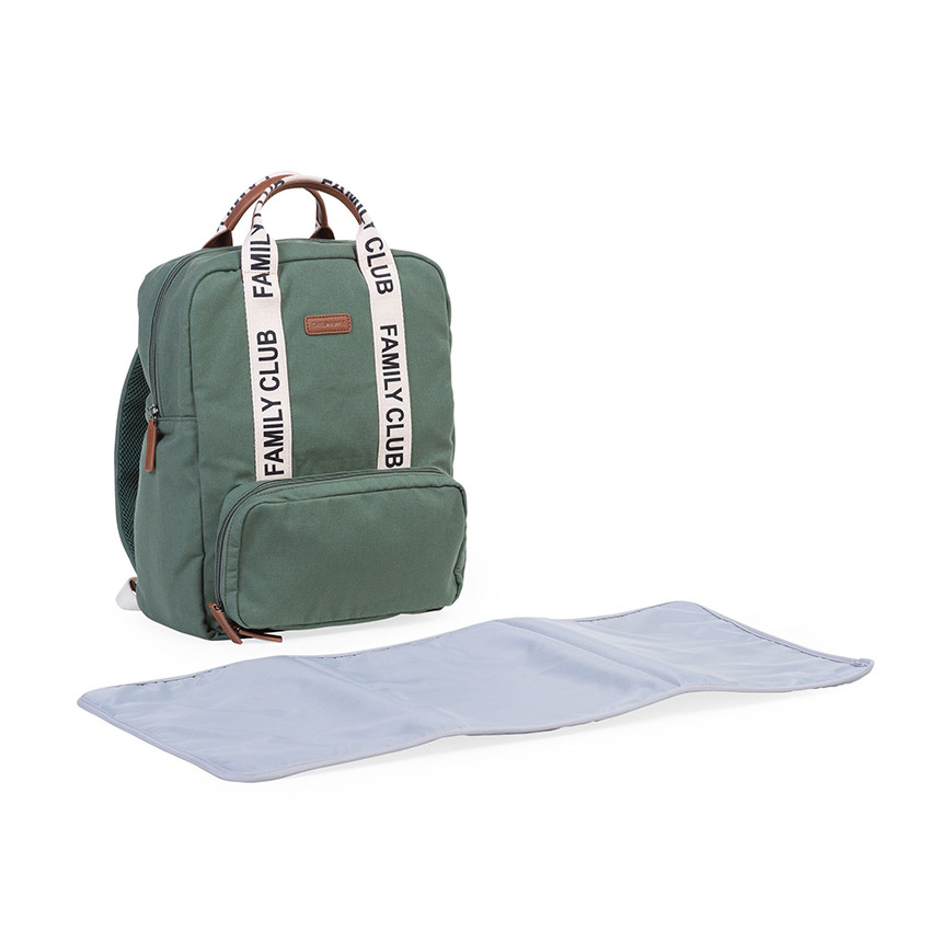 Sac à dos signature + pochette + matelas à langer Family Club vert 