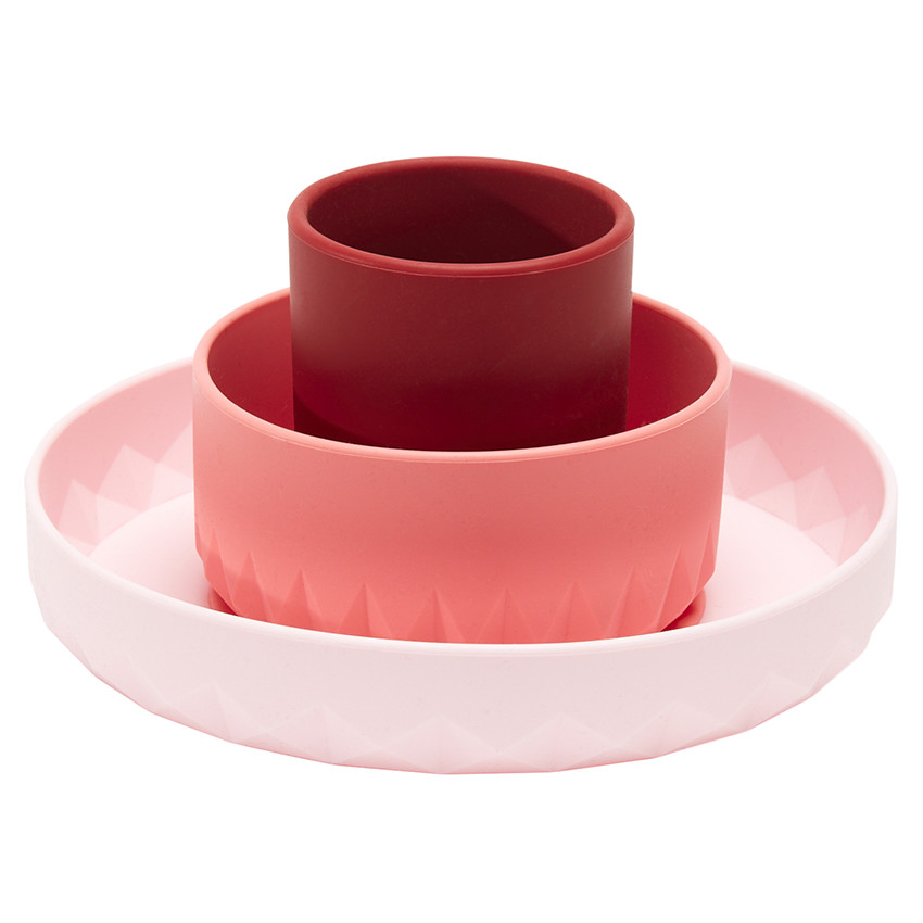 Set repas 3 pièces en silicone Origami - Rose 