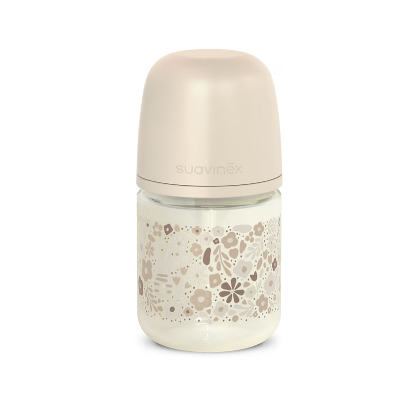 Glazen fles met symmetrische speen SX Pro S 120ml Liberty beige 