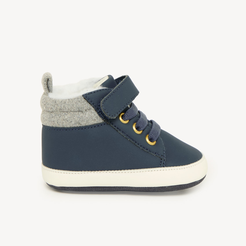 Chaussures montantes bébé garçon à lacets élastiques et bride velcro 