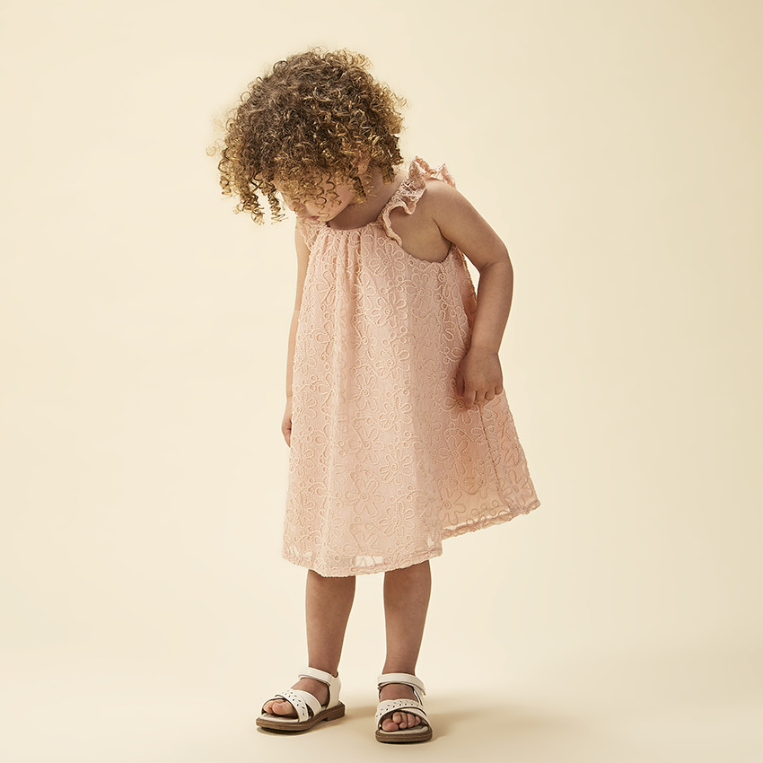 Robe sans manches bi-matière avec cording floral pour bébé fille 