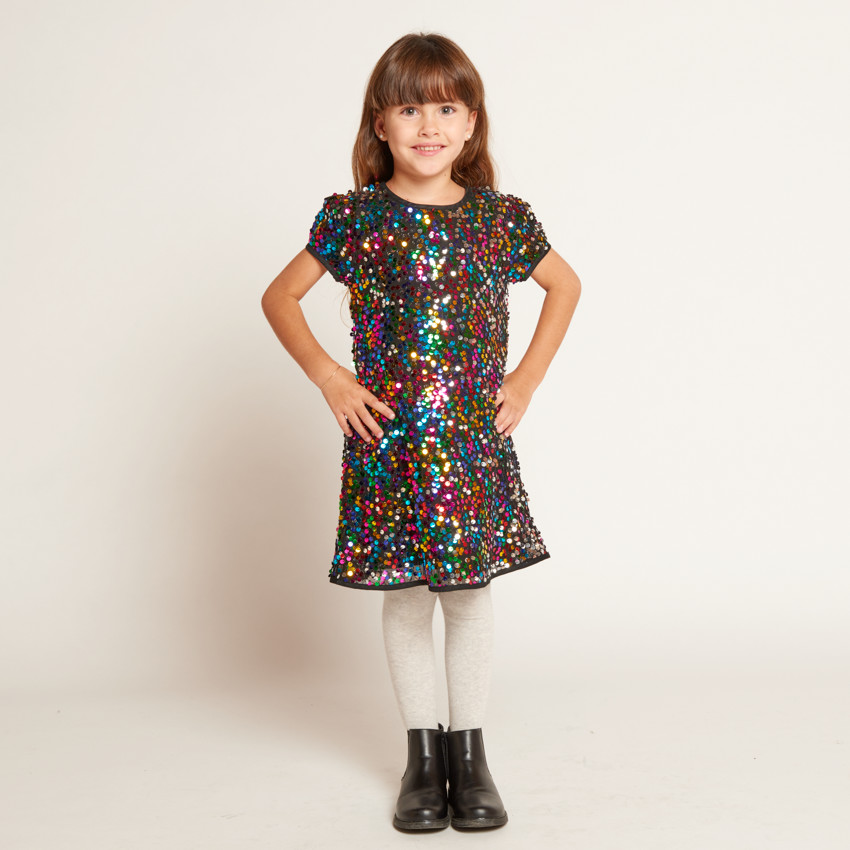 Meisjes feestjurk met multicolor pailletten 