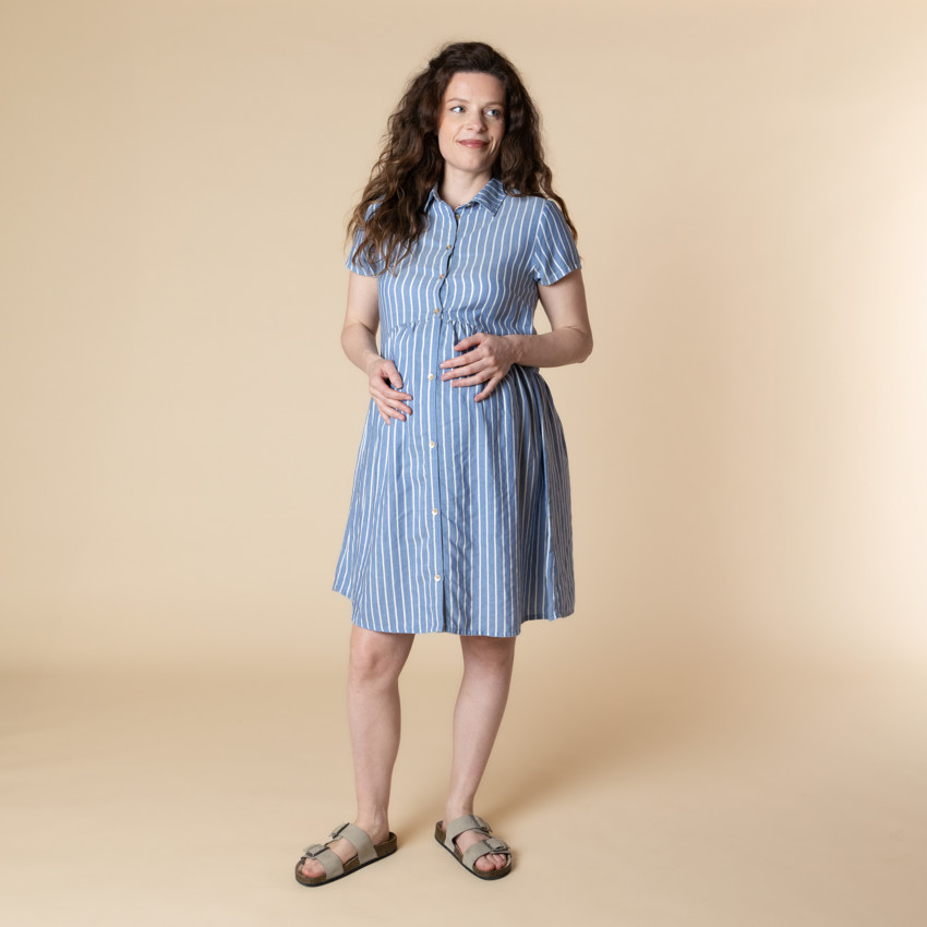 Robe chemise de grossesse et d'allaitement rayée 