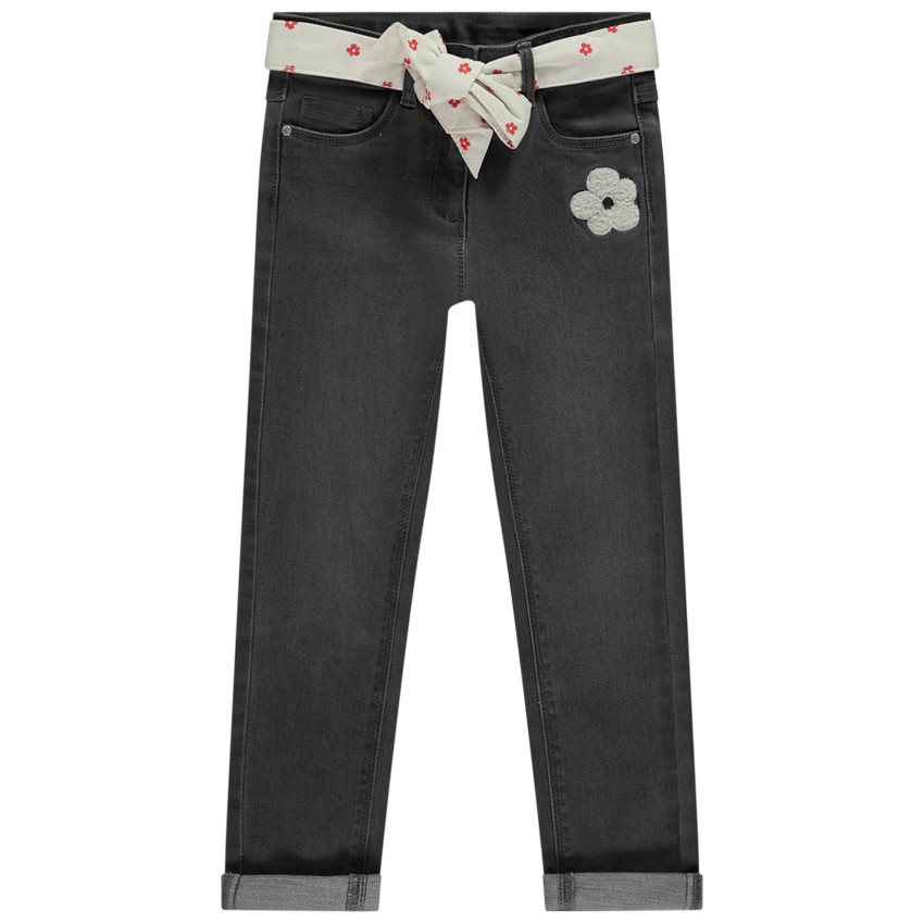 Jean slim avec ceinture fleurie à nouer pour fille 