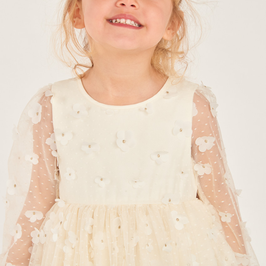 Robe manches longues avec fleurs 3D pour bébé fille 