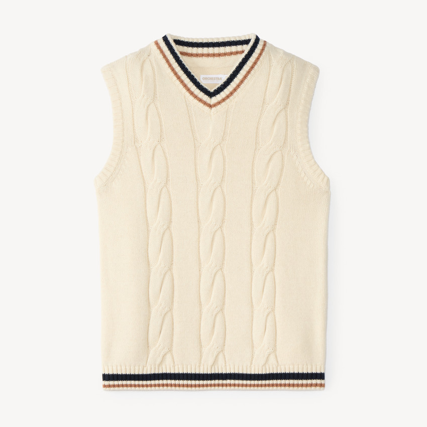 Pull garçon sans manches en maille torsadée 