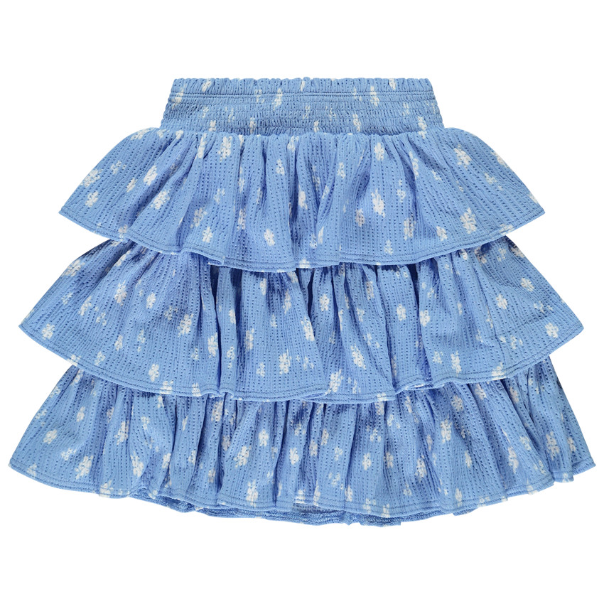 Korte rok in mesh fochette geperforeerd bedrukt met volantjes voor meisjes 