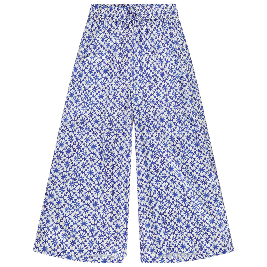 Pantalon large en voile imprimé fantaisie avec ceinture nouée pour fille  