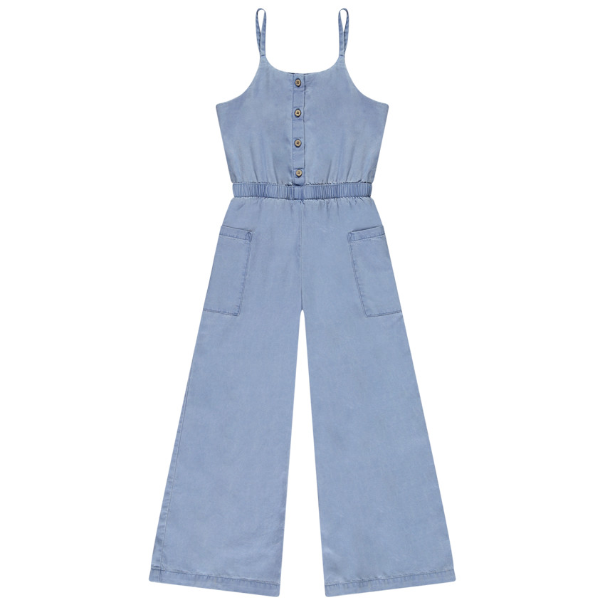 Lange jumpsuit met bretellen en kokosknopen voor meisjes 