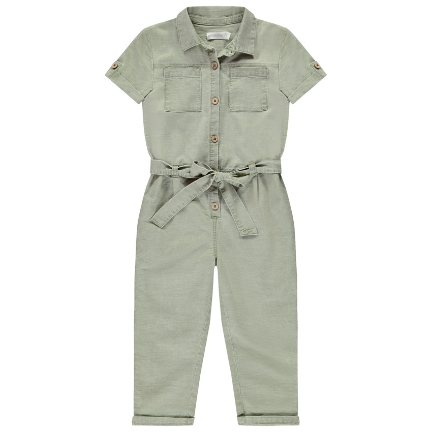 Groene lange salopette met korte mouwen, voor meisjes 