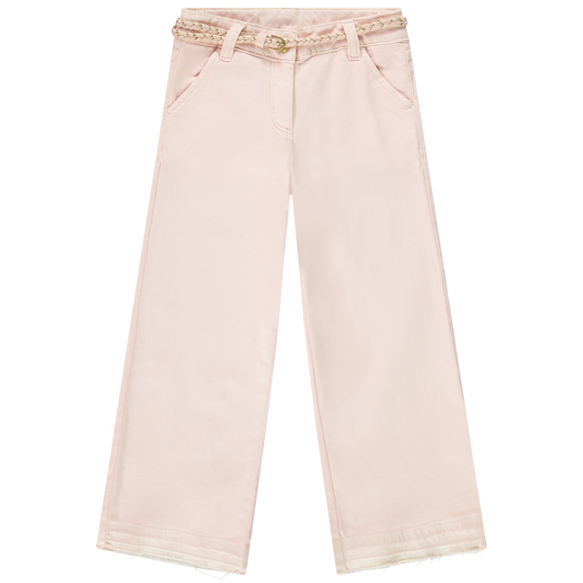 Pantalon large en denim avec ceinture effet tressé pour fille 
