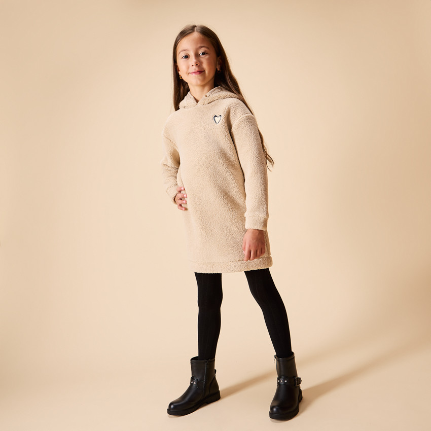 Robe manches longues en sherpa effet mouton pour fille 