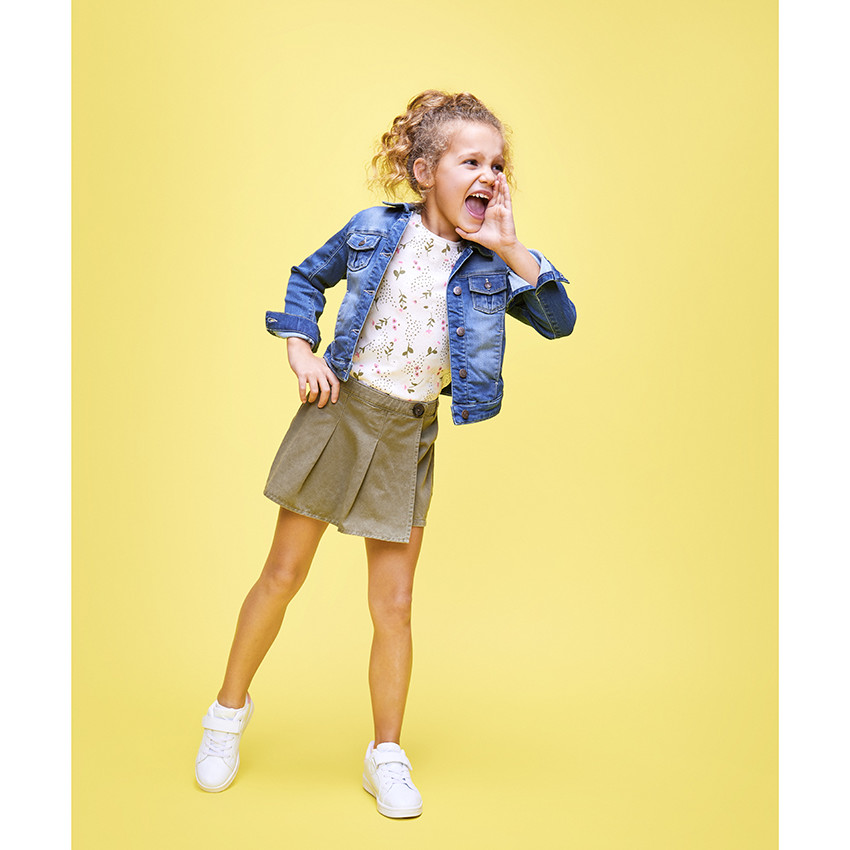 T-shirt manches courtes en jersey côtelé imprimé fleuri pour fille 